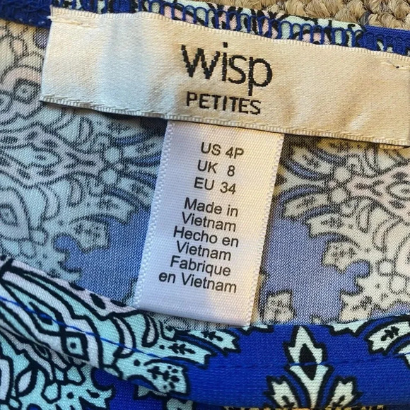 Wisp Women 4p 3/4 Sleeve Shift Dress Blue Geometric Presley Knees Length Comfort - Picture 5 of 8